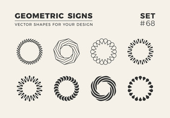 Set of eight minimalistic trendy shapes. Stylish vector logo emblems for Your design. Simple geometric signs collection.
