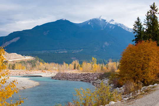 Rocky Moutains and river from the town of Golden in BC, Canada