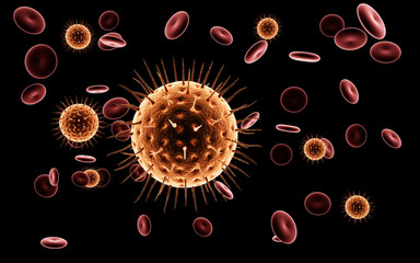 3d rendered  Virus in Blood Stream in color background