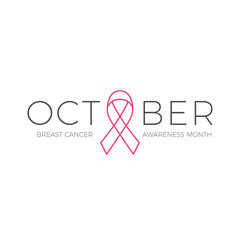 Vector Breast Cancer Awareness Calligraphy Poster Design. Stroke Pink Ribbon. October is Cancer Awareness Month