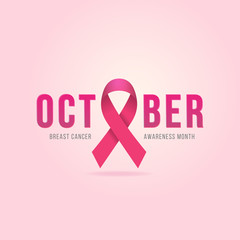 Vector Breast Cancer Awareness Calligraphy Poster Design. Stroke Pink Ribbon. October is Cancer Awareness Month