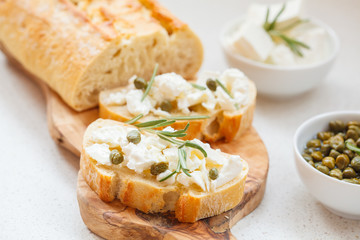Fresh sandwiches with ciabatta and feta