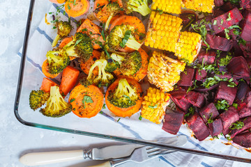 Baked vegetables in a glass dish