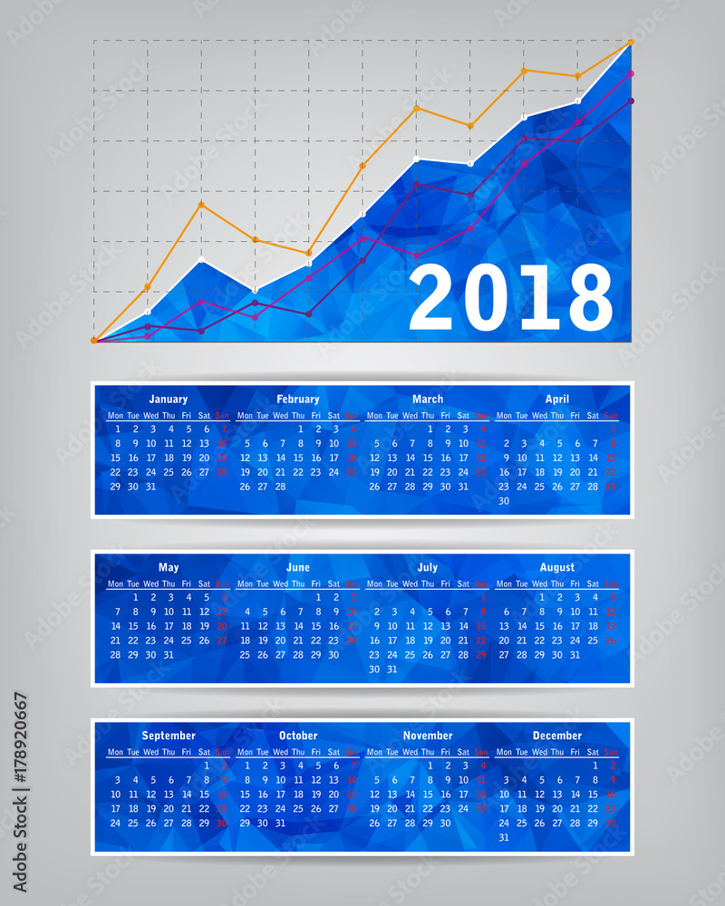 Aufkleber 2018 calendar with business statistics chart showing different g