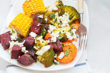 salad with baked vegetables with feta.