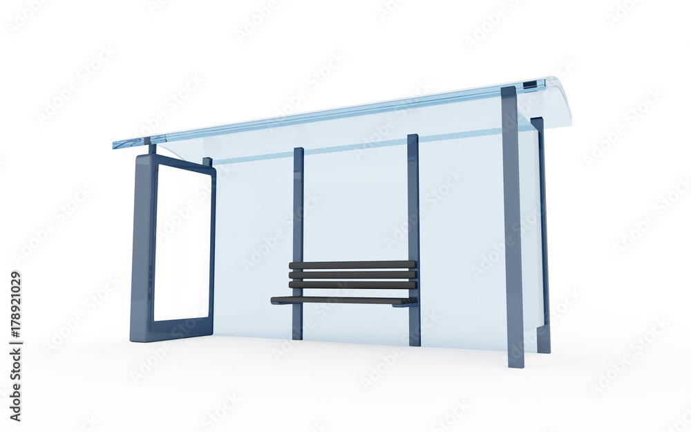 Wall mural 3d rendering of bus stop with blank vertical billboard (light box) isolated on white background