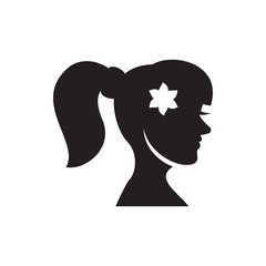 woman face with flower in hair icon illustration