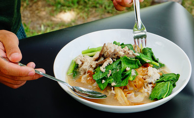 Fried noodle with pork and Kale is very Nice to eat