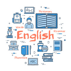 Blue round English Subject concept