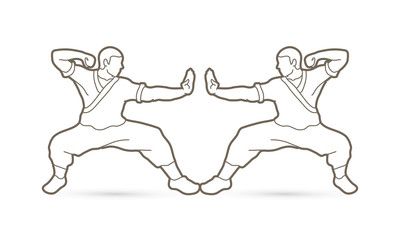 Kung fu action ready to fight outline graphic vector.