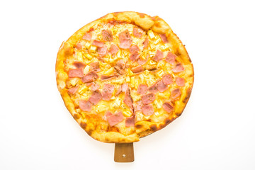 Hawaiian pizza on wooden tray