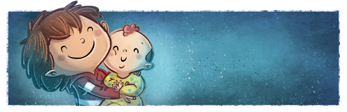 ni&ntilde;o y bebe abrazandose