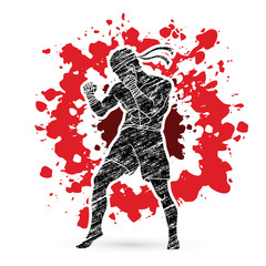 Muay Thai, Thai Boxing standing on splatter blood background graphic vector