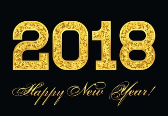 celebratory banner on black background with congratulation on new year and inscription 2018