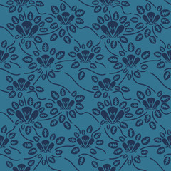 Seamless blue floral  pattern,  vector. Endless texture can be used for wallpaper, pattern fills, web page  background,  surface textures and fabrics.