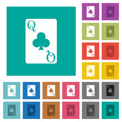 Queen of clubs card square flat multi colored icons