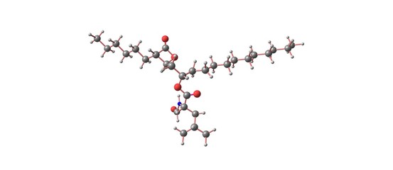 Orlistat molecular structure isolated on white