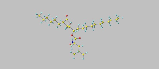 Orlistat molecular structure isolated on grey