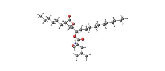 Orlistat molecular structure isolated on white