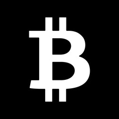 Obraz premium White bitcoin sign icon on black background. Crypto currency symbol, vector illustration.