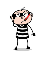 Sick Robber with Fever Thermometer Vector