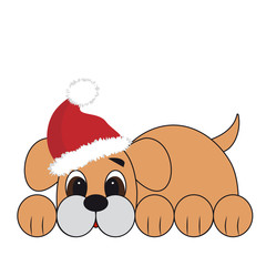 Puppy in Santa Claus hat. Vector Image