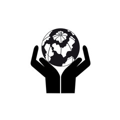 Hands holding globe on white background. Vector Image
