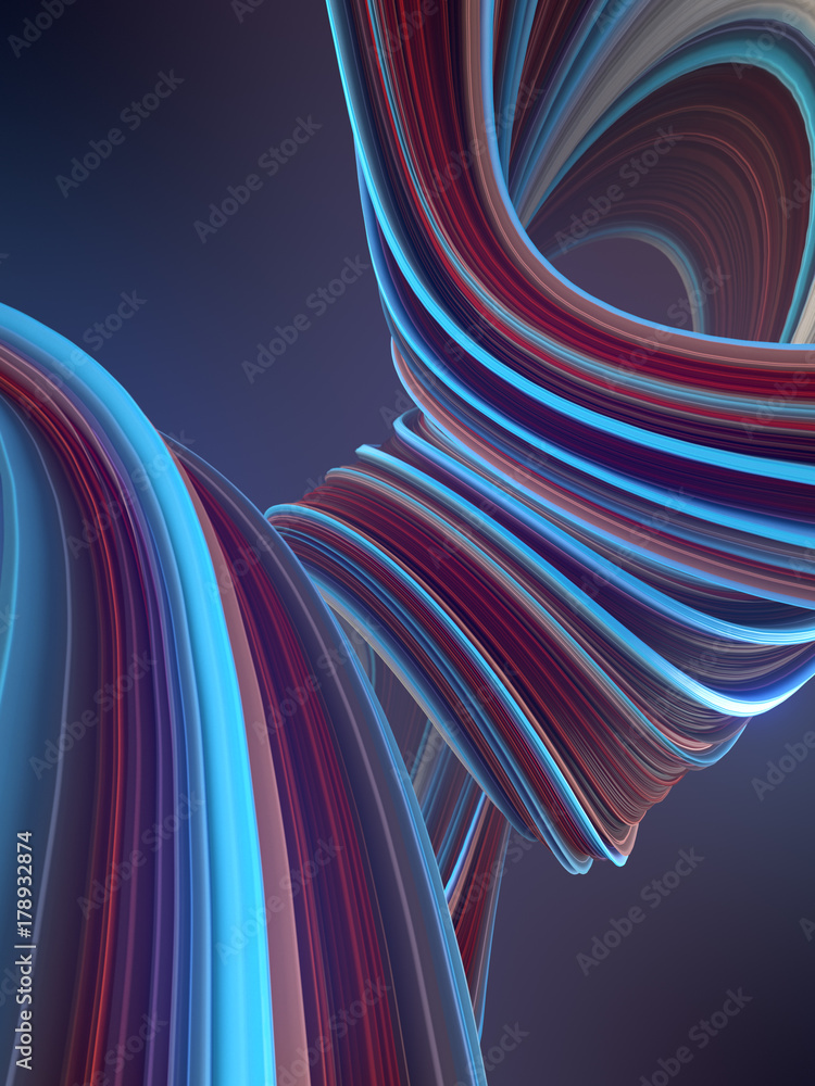 Aufkleber Colored twisted shape. Computer generated abstract geometric 3D render illustration