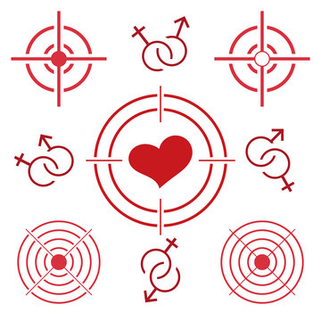 Heart in a sight. Gender icons with targets.