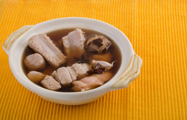 ba kut teh. Malaysian stew of pork and herbal soup,
