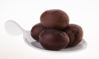 Chinese Tea egg. Close up on white background