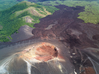 Above view on active volcano 