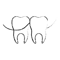 teeth with dental floss between them in monochrome blurred silhouette