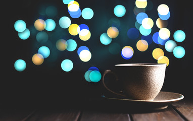 cup of coffee on a wooden table
