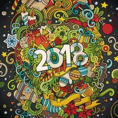 Cartoon cute doodles hand drawn 2018 New Year illustration