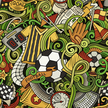 Cartoon cute doodles hand drawn Soccer seamless pattern
