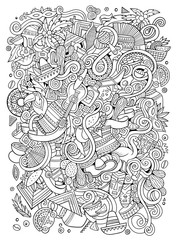 Cartoon hand-drawn doodles Latin American illustration. Line art