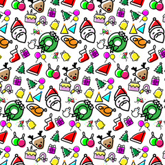 Colorful Christmas icons seamless pattern vector design concept on White background