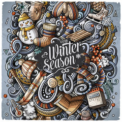 Cartoon vector doodles Winter illustration