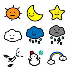 Simple line of Colorful Cartoon Weather icons for illustrator vector graphic design concept
