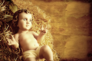 Baby Jesus old figurine xmas card.