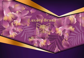 Luxury card with orchid flowers Vector. Beautiful illustration for brand book, business card or poster. Pink background. Place for texts