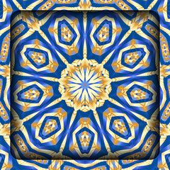 abstrakt fraktal neuneck mandala illustration beige blau