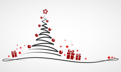 Grußkarte - "Weihnachtsbaum mit Geschenken" (in Schwarz/ Rot)