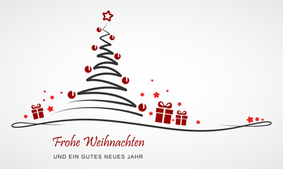 Grußkarte - "Weihnachtsbaum mit Geschenken" (Schwarz/ Rot)