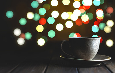 cup of coffee on a wooden table