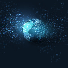 Cloud Computing and Networks Concept with Earth Globe - Abstract Global Digital Connections, Technology Background, Creative Design Element Template