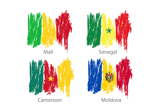 Set of smear painted flags of different countries