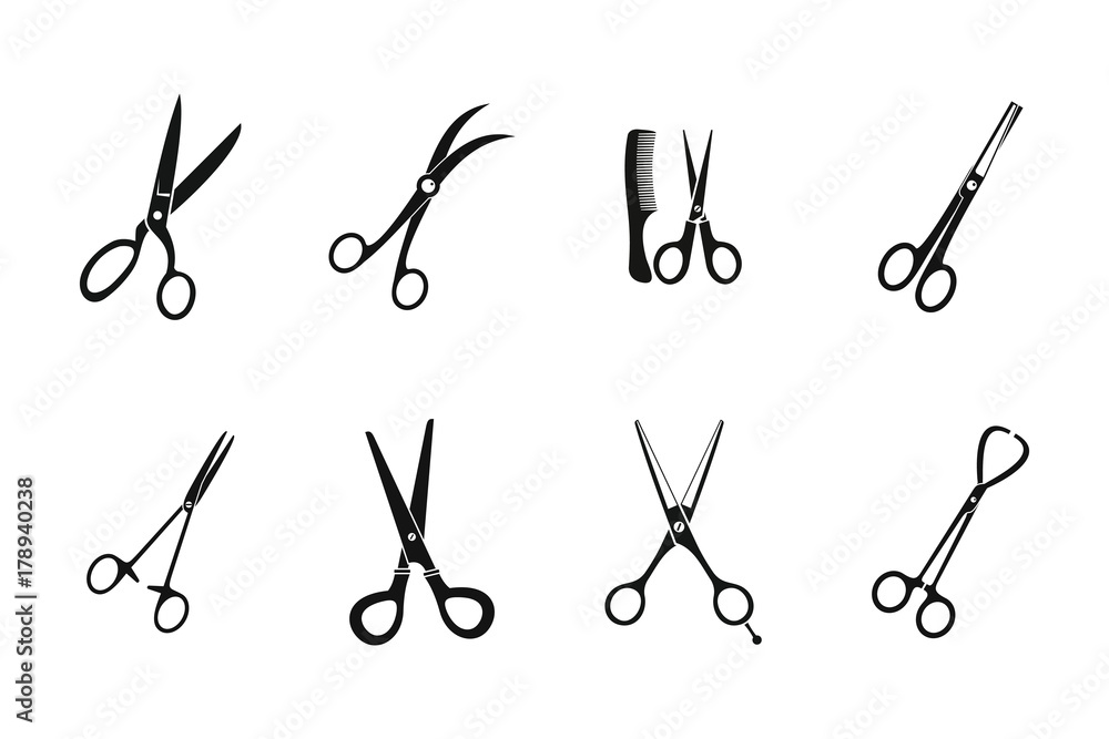 Poster scissors icon set, simple style