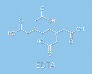 EDTA (ethylenediaminetetraacetic acid) complexing agent molecule. Used in treatment of lead poisoning and in descaling solutions to remove limescale. Skeletal formula.